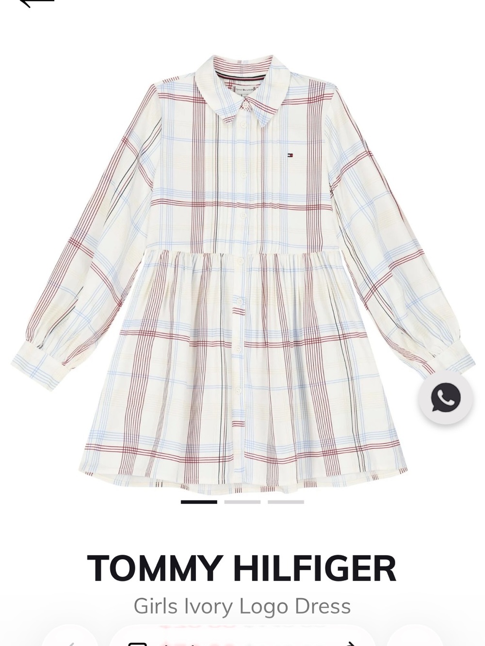 Tommy Hilfiger girls Ivory Plaid Button‑Front Dress